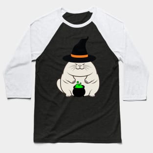 Funny fat cat is wearing a witch costume Baseball T-Shirt